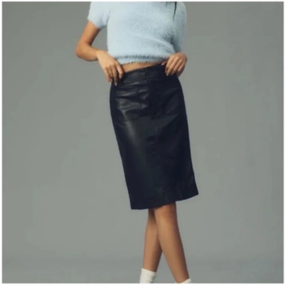 Anthropologie Black Faux Leather High-Waist Pencil Skirt